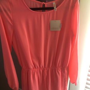 Coral Romper with long sleeves shorts new with tags